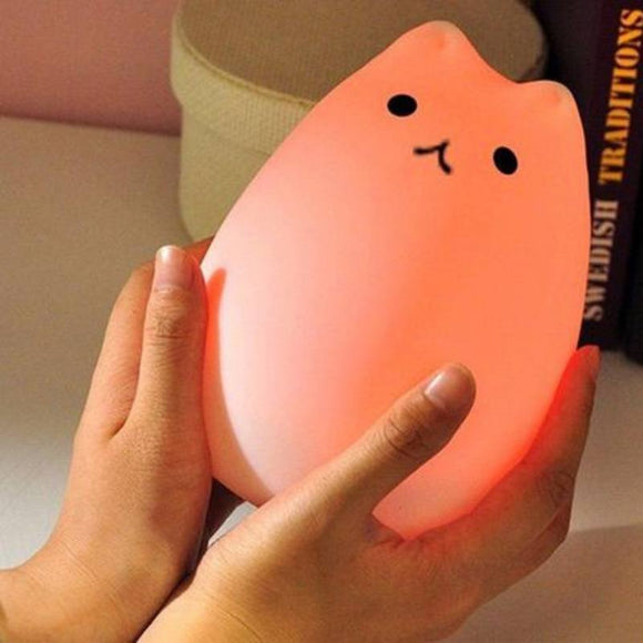 Rechargeable Silicone Kitty Cat Lamp with 7 Colors LED Night Light-TrendyVibes.CO