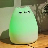 Rechargeable Silicone Kitty Cat Lamp with 7 Colors LED Night Light-TrendyVibes.CO